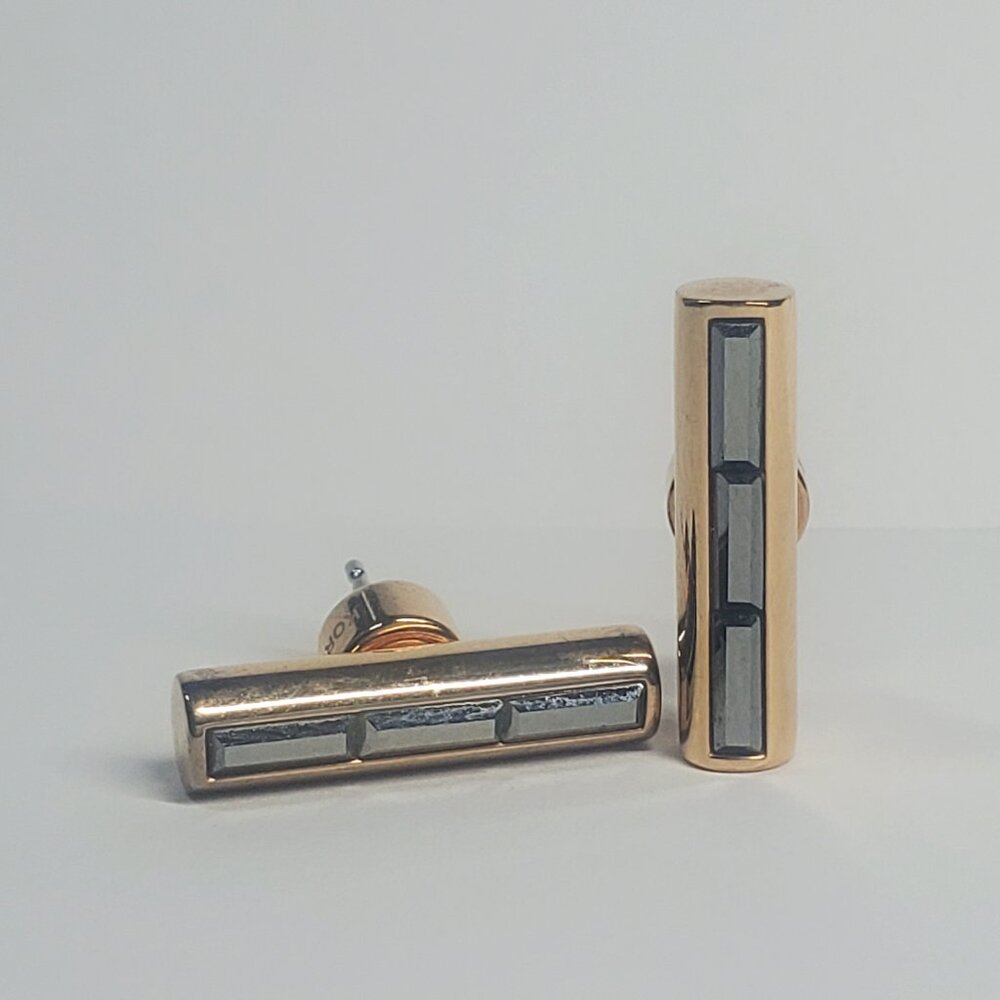 Michael Kors Gold Barrel Earrings with Black Stones